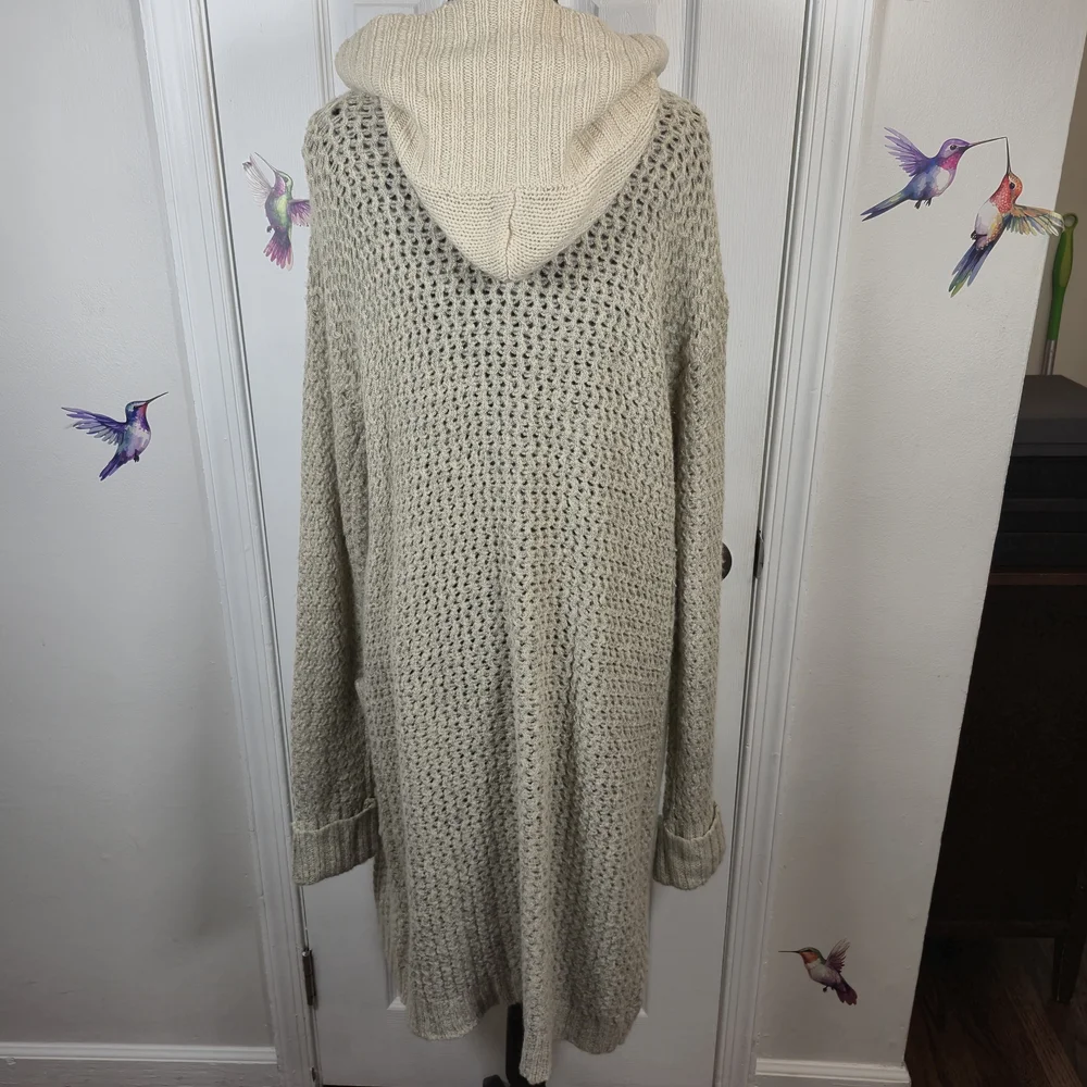 Anthro Sleeping on Snow Hooded Oversized Cardigan S Oatmeal - Picture 7 of 10